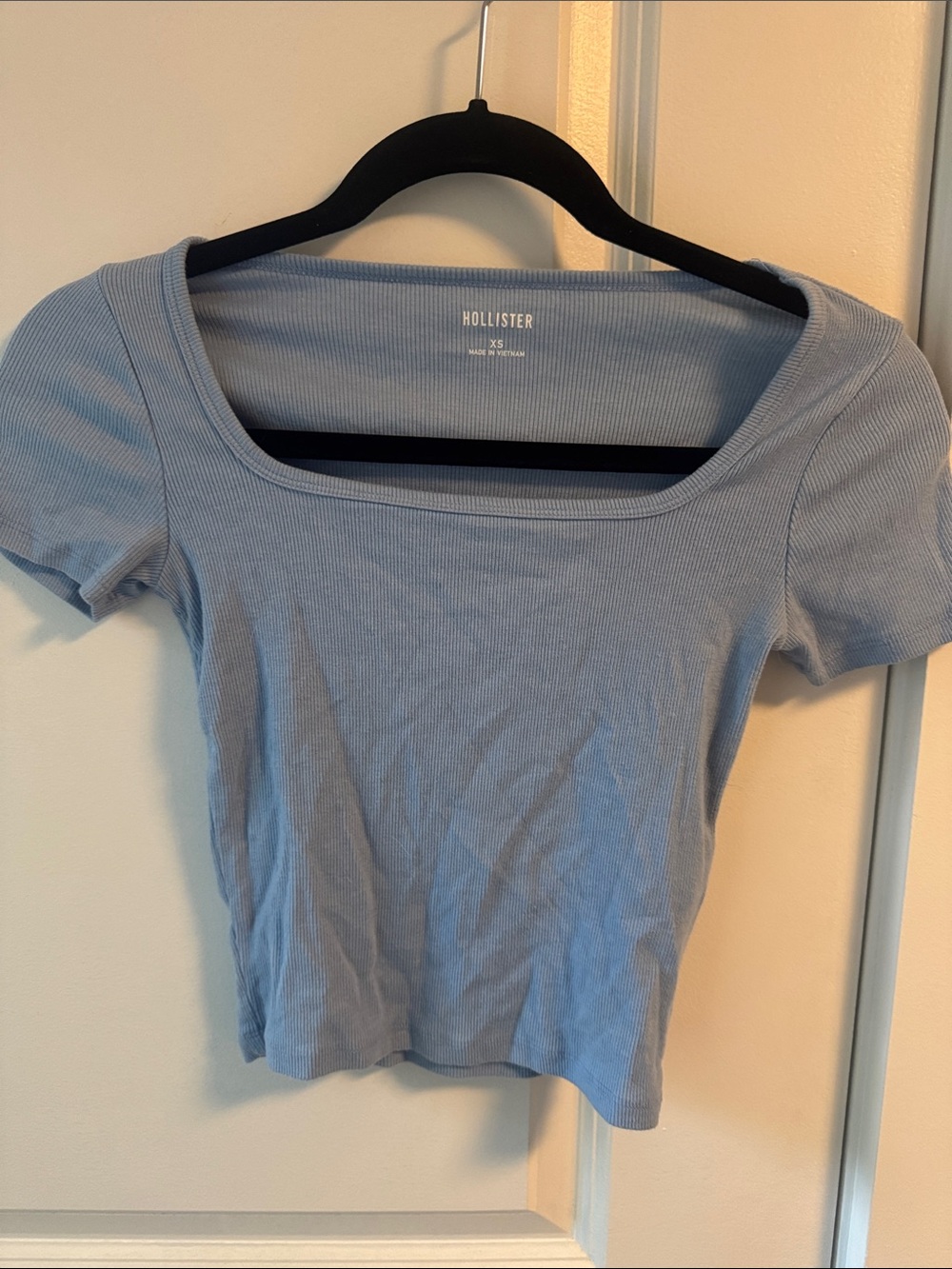 Hollister Light Blue Ribbed Square Neck Short Sleeve Top